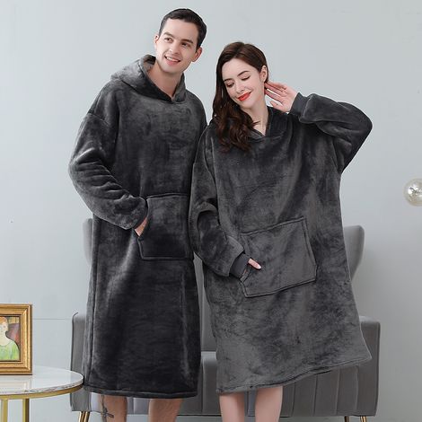 Couverture Polaire Poncho Super Doux Chaud Confortable Grande Couverture Portable pour Adultes Femmes Hommes Plaid Moelleux Intérieur ou Extérieur 200 x 140 cm Gris
