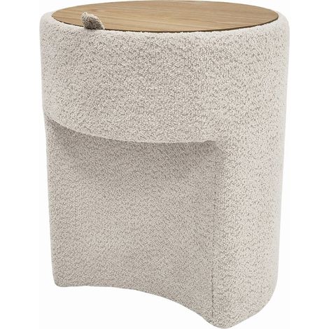 Table d'appoint beige avec rangement tissu bouclette élégante - beige bouclette et bois naturel (1/3)