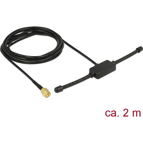 Antenne ism 433 mhz  sma 3 dbi 2 m rg-174 flexibel omni schwarz klebemontage delock