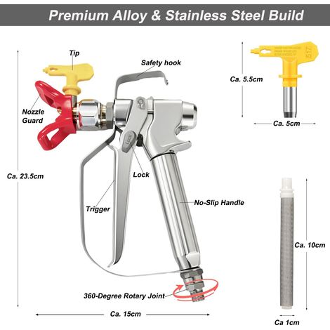 3600 PSI Airless Pistolet Peinture Pistolet Pulvérisateur Airless avec Haute Pression Buse d'embout De Airless Pistolet Peinture de 517 Buse et Support Filtre Joints Rotatifs