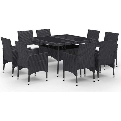 Maison Exclusive - Set Mobili da Pranzo per Giardino 9 pz Polyrattan e Vetro Nero (1/5)