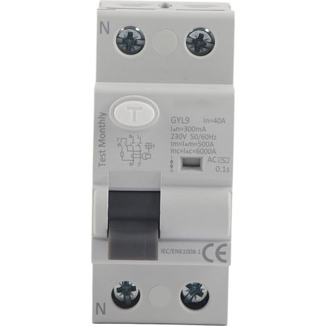 Disjoncteur différentiel 2P 40A 300mA 230V 50/60Hz IP20 - Protection contre les fuites de courant (1/5)