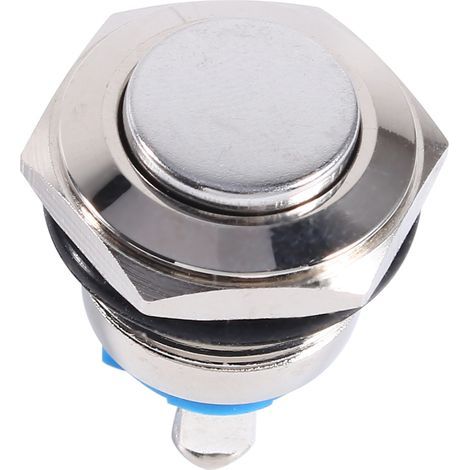 Interrupteur Momentaire Métallique Interrupteur de Klaxon Voiture IP67 12V ON OFF Bouton Argenté 16mm (1/5)