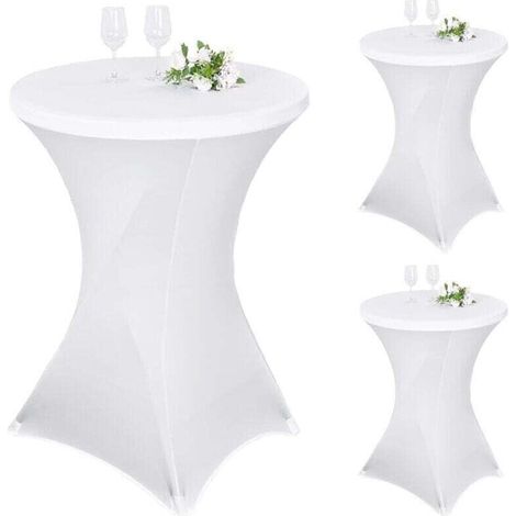 Confezione da 3 Cocktail Tovaglie Quadrate in Spandex Elasticizzato 80x110cm, Tovaglia Alta Bianca con Angoli, Tovaglia da Cocktail Rotonda per Tavolo da Banchetti di Nozze (Bianco)
