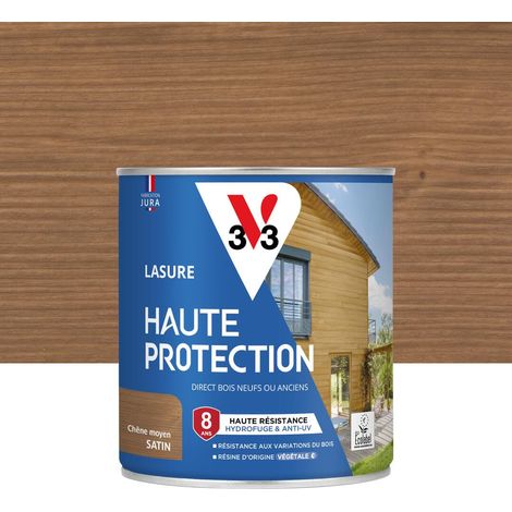 Lasure Bois extérieur Chêne moyen satin - Protection 8 ans - résistance hydrofuge et anti-UV - Résiste aux variations du bois - résine d'origine végétale - 0,75L (1/4)