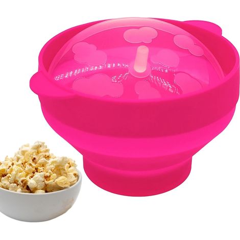 Bol de silicona de gran capacidad para palomitas de maíz en microondas con tapa, cocción uniforme, fácil de plegar (1/4)