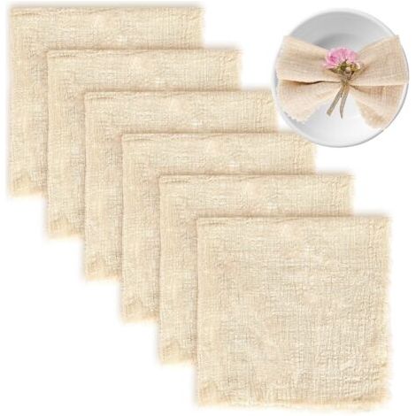 Lot de 6 serviettes en tissu de 42 x 42 cm, lavables, en tissu avec franges, pour fêtes, Noël, Thanksgiving, mariage, restaurant (kaki) (1/5)