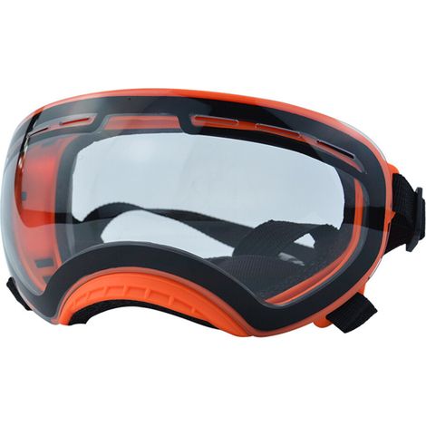 Occhiali da sole alla moda con lenti trasparenti e montatura arancione.