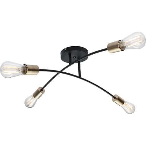 Deckenlampe Industriell Deckenleuchte Wohnzimmer 4 flammig Altmessing schwarz Deckenlampe, Metall, Fassungen 4x E27, DxH 70x21 cm