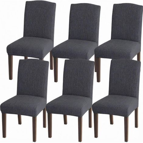 Set of 6 high-stretch jacquard dining chair covers, universal fit, removable chair protectors for dining room, kitchen, restaurant and hotel (grey) (1/5)