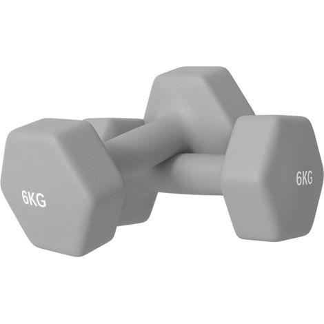 Haltères 6kg Paire 2 - Forme Hexagonale Antidérapante - Revêtement Sol Protecteur - Haltère Musculation Fitness Gris 22x10x10cm (1/5)