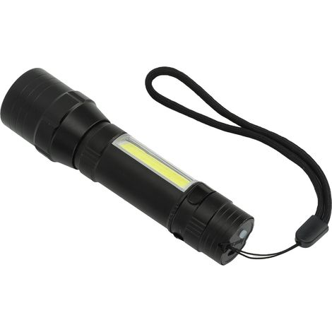 Wiederaufladbare 4-Modus-Taschenlampe, hohe Helligkeit, Metallkonstruktion, mit COB-Seitenbeleuchtung für Camping und Notfallsituationen. (1/4)