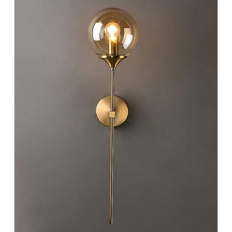 1 Applique murale, globe verre ambre, bras long 60 cm, finition dorée, usage chevet salon couloir (1/5)