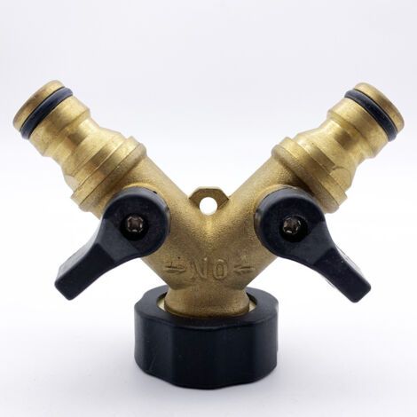 Conector doble para grifo de jardín con válvula – Extremo macho doble – Ideal para manguera de jardín – Latón (1/5)
