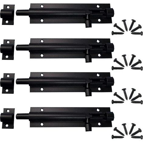 SHINING HOUSE Boulon à Glissière 4 Pièces Loquet de Portail Exterieur, Loquet Porte, Verrou à pêne à glissière, Targette en Acier Pour PorteJardin, Porte de Salle de Bain, Porte en Bois (Noir)