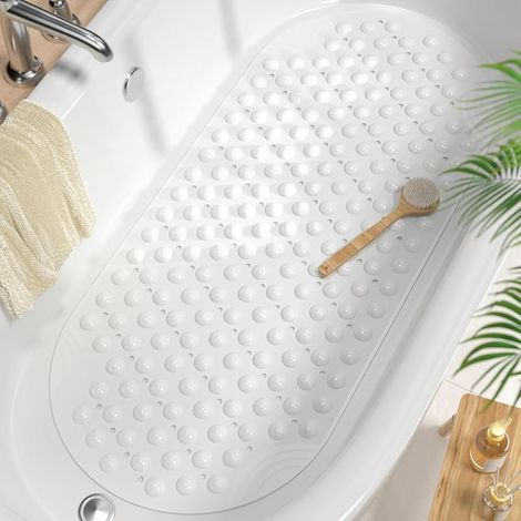 Ovale Tapis de Baignoire Antidérapant 88 x 40 CM,Salle de Bain Résistant aux Moisissures Tapis de Bain, Lavable en Machine Tapis de Douche sans BPA, Blanc (1/5)