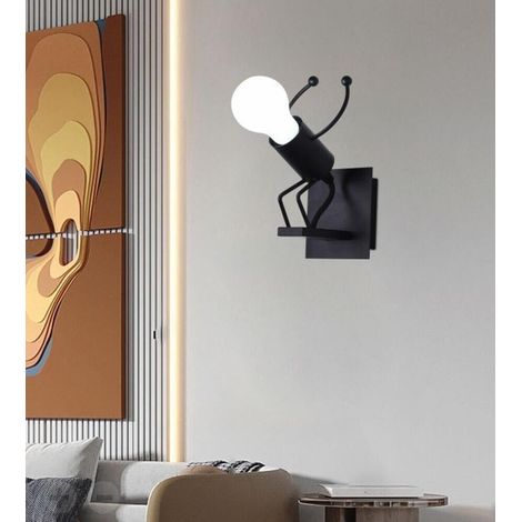 Applique Da Parete A Forma Di Omino Lampada Decorativa In Metallo Nero E27 (1/5)
