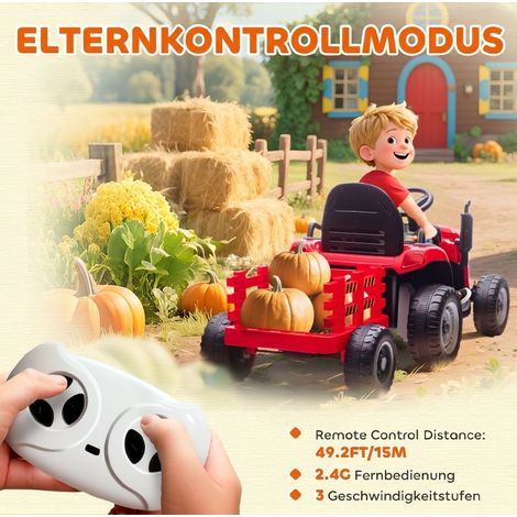 Elektrischer Kindertraktor 139x58x55 cm, rotes Kunststoff mit Anhänger, stabil – MEUBLIV (1/5)