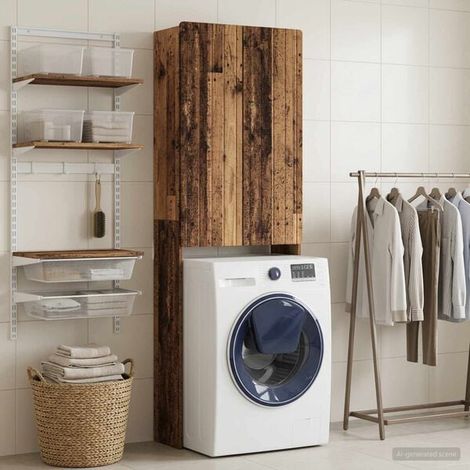 Meuble de Salle de Bain sur Pied Style Rétro Bois, Armoire de Toilette avec Lavabo Intégré 66x25.5x190 cm, Meuble Vasque Moderne pour WC et Douche, Design Vintage Chêne (1/5)