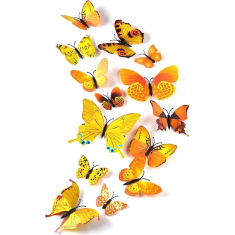 Lot de 36 papillons décoratifs 3D en PVC, dimensions 12 x 10 x 8 x 6 cm, papillons multicolores pour décoration murale (1/2)