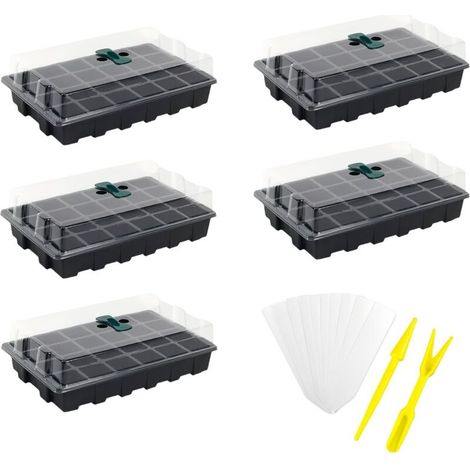 APEX Lot de 5 plateaux de semis de 120 alvéoles pour semis, avec couvercles, comprenant 10 étiquettes pour plantes et 2 outils. (1/5)