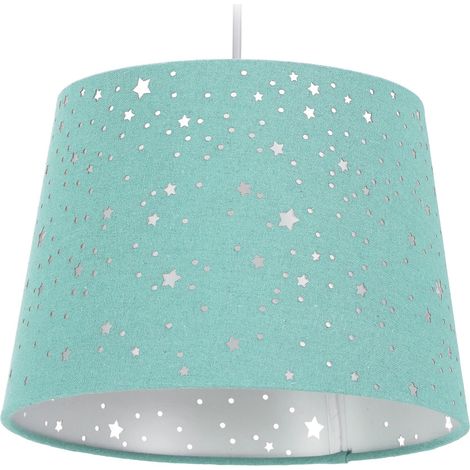 Relaxdays Lampada a Sospensione per Cameretta, Bambini, Stelle, Paralume Rotondo in Tessuto E27, menta