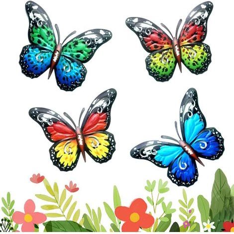 TAISHENGDA-Papillon En Métal Art Mural, 4 Pièces Papillons En Métal Décoration Murale, Métal Papillon Décoration,Mur Papillon Art Décoration, Pour La Décoration Intérieure Et Extérieure (1/5)