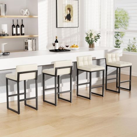 Barhocker 4er Set mit Rückenlehne, Kunstleder, Sitzhöhe 65cm, Beige (1/5)
