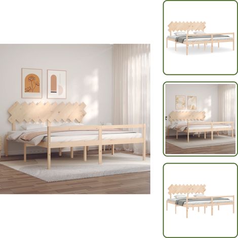 The Living Store Lit pour personne âgée et tête de lit 200x200 cm bois massif - Bois de pin (1/5)