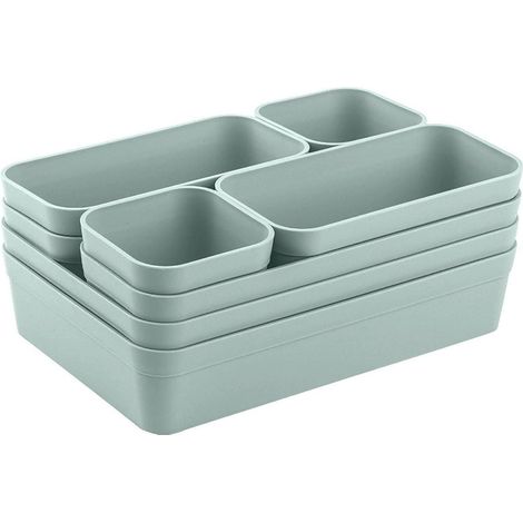 jeu d’organiseurs de tiroirs, boîte de rangement, système de séparation unique, réglable, pour ustensiles, espace de rangement, convient au salon, à la salle de bain, en plastique, vert pastel (1/5)