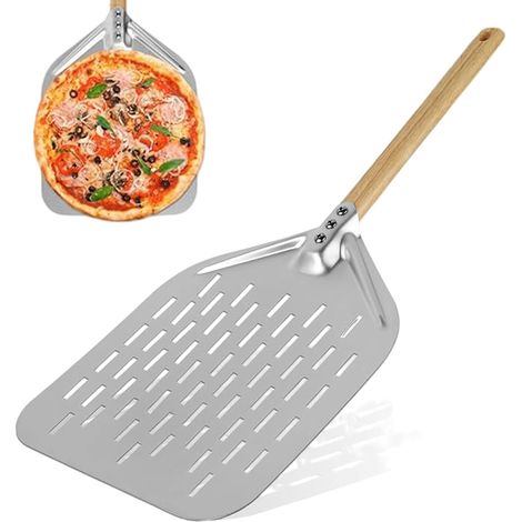 Pelle à pizza perforée de 30,5 cm : Pelle à pizza perforée en aluminium, grande surface, pour usage domestique et gastronomie, argent (1/5)