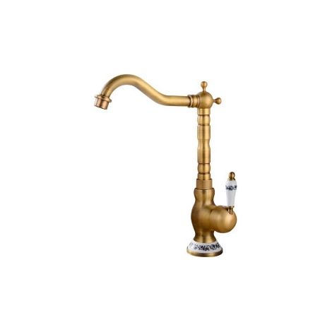 Rubinetto Cucina Ottone Antico, Ceramica Miscelatore Monocomando Lavabo da Bagno per Acqua Calda e Fredda - Alto