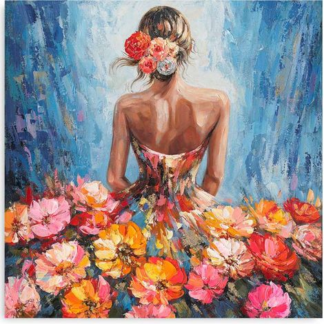 Domo Mea Dipinto su Tela - Ragazza col Vestito di Fiori - 50 x 50 cm (1/3)