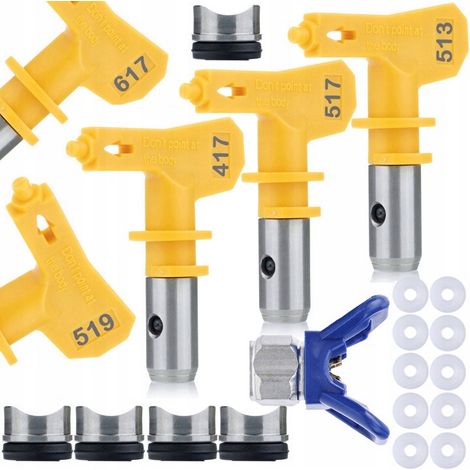 Rosfix Set Ultra Spray – 5 Sprühdüsen 513/517/519/417/617 + Edelstahldüsenhalter + 10 Dichtungen 7/8" Gewinde Für Airless Farbspritzgeräte Lackierzubehör (1/5)