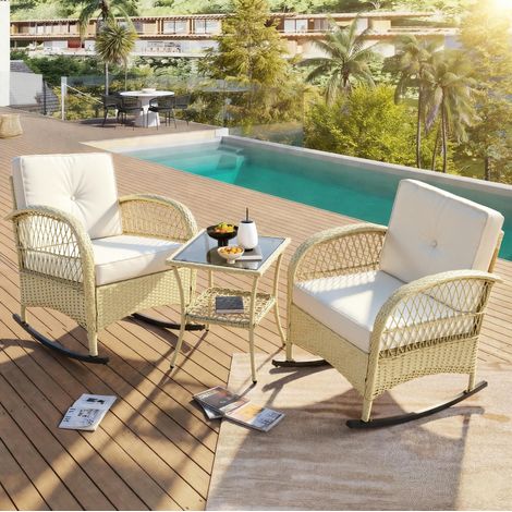 Sillón balancín exterior con mesa y cojines beige HAVRYA (1/5)