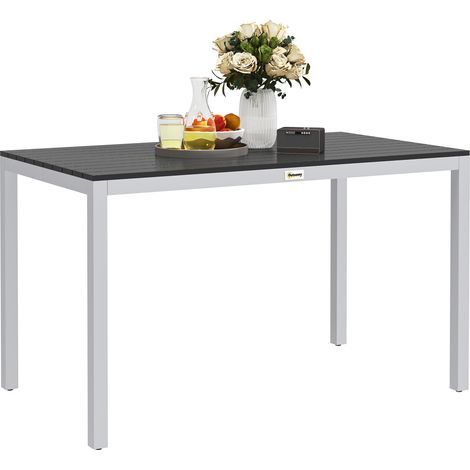 Ausziehbarer Gartentisch für 4–6 Personen aus korrosionsbeständigem, schwarzem Aluminium mit einer 120 x 70 cm großen Lattenplatte, ideal für Mahlzeiten im Freien (1/5)