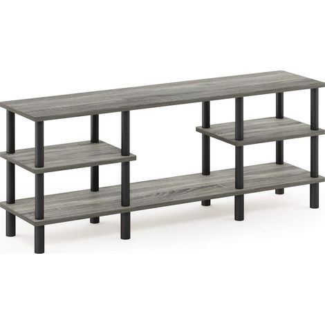 Meuble TV Multifonctionnel à 3 Niveaux à Étagère Large, Chêne Français Gris/Noir, Bois dense, One Size (1/5)