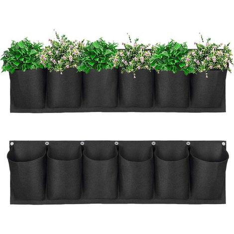Jardinière murale verticale à 6 poches pour plantes d'extérieur, jardinière suspendue pour balcon ou jardin d'intérieur (2 pièces)