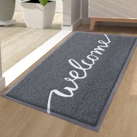 Tapis d'entrée/de jardin antidérapant et lavable, utilisable aussi bien à l'intérieur qu'à l'extérieur. Dimensions : 44 x 76 cm. Couleur : gris. (1/5)