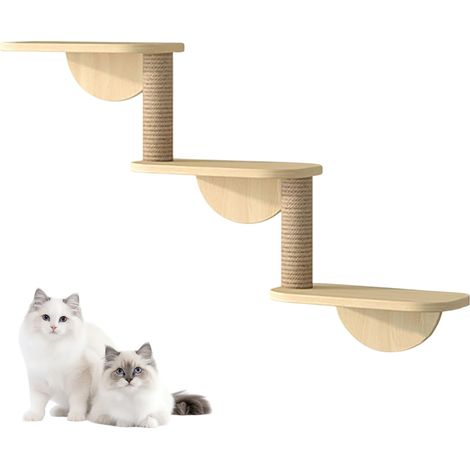 1 Ensemble Arbre à chat,Plateforme de saut en bois massif,Griffoir mural,Nid pour chat,Espace de jeu intérieur (1/5)
