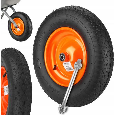 Roue de brouette 16" 4.80/4.00-8 avec chambre à air, gonflable + essieu KD508 (1/5)
