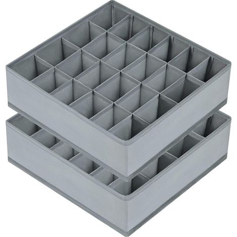 Séparateurs pour tiroir à chaussettes (paquet de 2), organisateur de sous-vêtements(organisateur de casier à 24 compartiments, gris) (1/5)