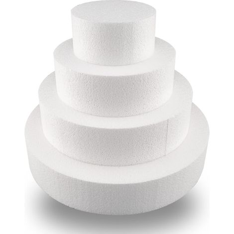 MCE-Commerce Set di Torte in polistirolo, 4 Piani, Altezza 5 cm, 10 cm, 15 cm, 20 cm, 25 cm, EPS, Bianco, 25x15cm (1/5)