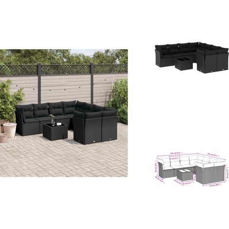9-tlg. Garten-Sofagarnitur mit Kissen Schwarz Poly Rattan - Gartenmöbel - Outdoor Möbel - Rattan Gartenmöbel - Lounge Set - Esstisch (1/3)