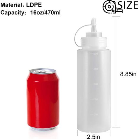 Flacons souples pour condiments, en plastique résistant avec graduations précises, pour ketchup, sauces barbecue, sirops, condiments, vinaigrettes, loisirs créatifs - Sans BPA