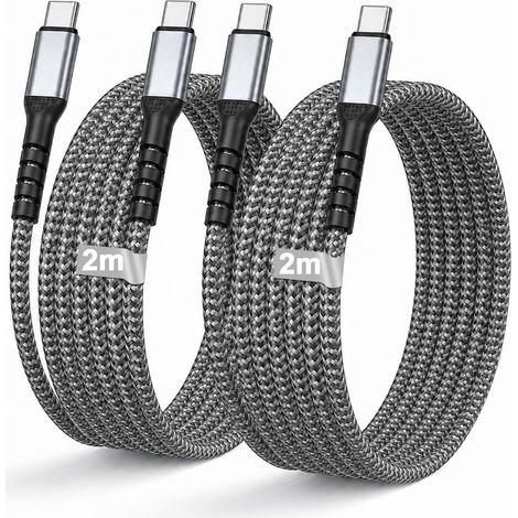Câble USB C vers USB C [2M/Lot de 2],60W PD 3.0 Câble USBC Charge Rapide Nylon Tressé Cable Type C pour iPhone 17 16 15 Pro Max,iPad Pro,Macbook Air, Samsung Galaxy S25 S24 S23 S22, Pixel 9 8 7,Huawei (1/5)