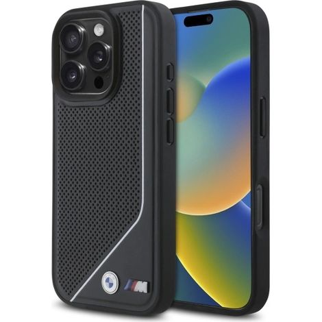 Coque rigide BMW BMHMP16L23PUCPK pour iPhone 16 Pro 6,3 pouces, noire, perforée, avec motif torsadé et compatible MagSafe. (1/5)