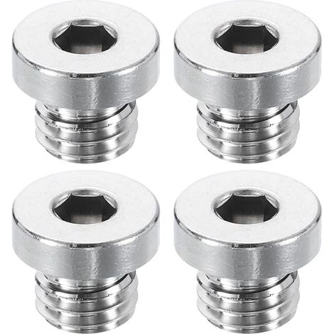 Lot de 4 bouchons de tuyau en acier inoxydable 304 M10 x 1,5 - Filetage mâle métrique - Capuchon à tête hexagonale - Avec anneau d'étanchéité pour tube d'air, eau, huile et gaz (1/5)