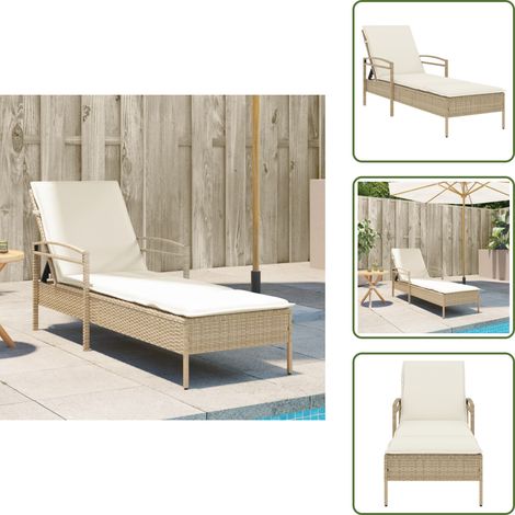 Tumbona de ratán sintético - vidaXL Tumbona con cojín ratán sintético beige 63x200x81 cm - Tumbona de jardín