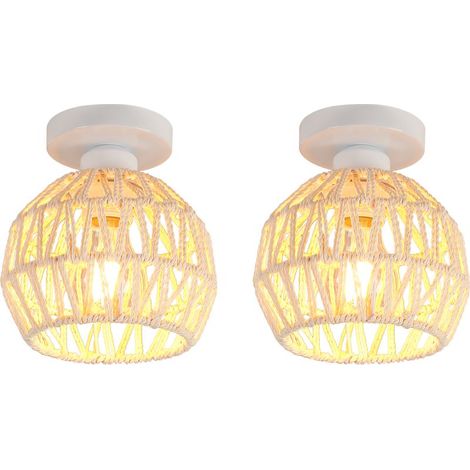 2PCS Lampe De Plafond Rétro Luminaire Plafonnier Tressé En Corde De Chanvre Plafonnier D'Intérieur Moderne Pour Cuisine Couloir Blanc (1/5)